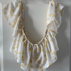 White and Yellow Floral Ruffle Women’s Top
